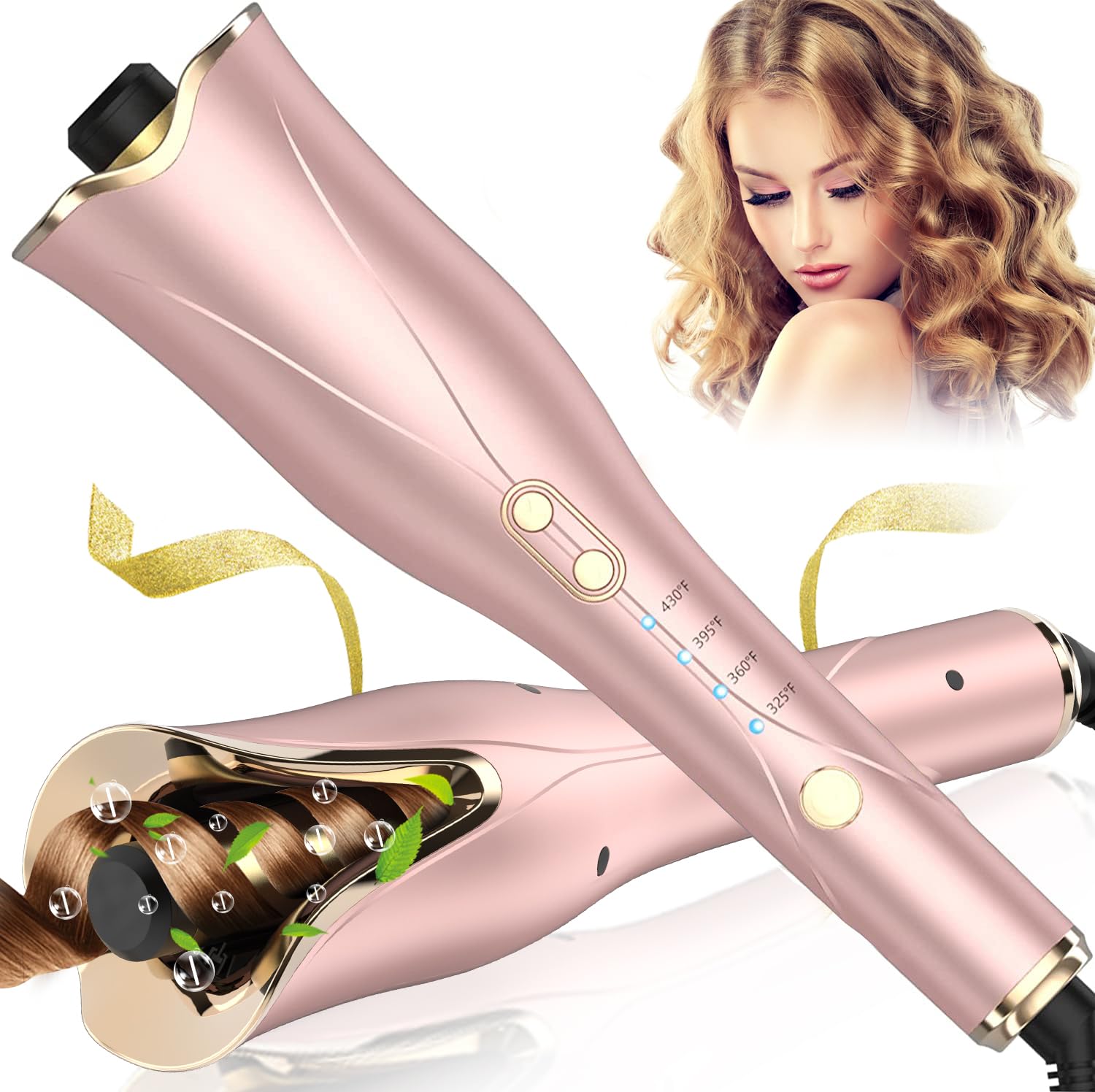 Auto Hair Curler, Automatic Curling Iron Wand with 4 Temperatures & 3 Timers & LCD Display, Curling Iron with 1" Large Rotating Barrel, Dual Voltage Auto Shut-Off Spin Iron for Hair Styling