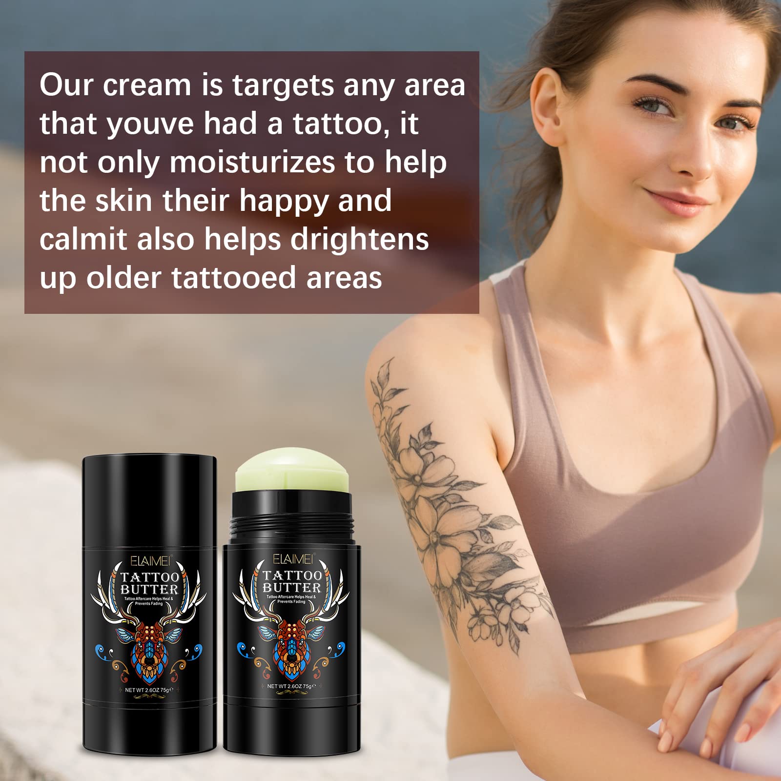 Tattoo Aftercare Butter Balm, 2.6 oz, Old & New Tattoo Moisturizer Healing Brightener for Color Enhance, Natural Organic Tattoo Cream