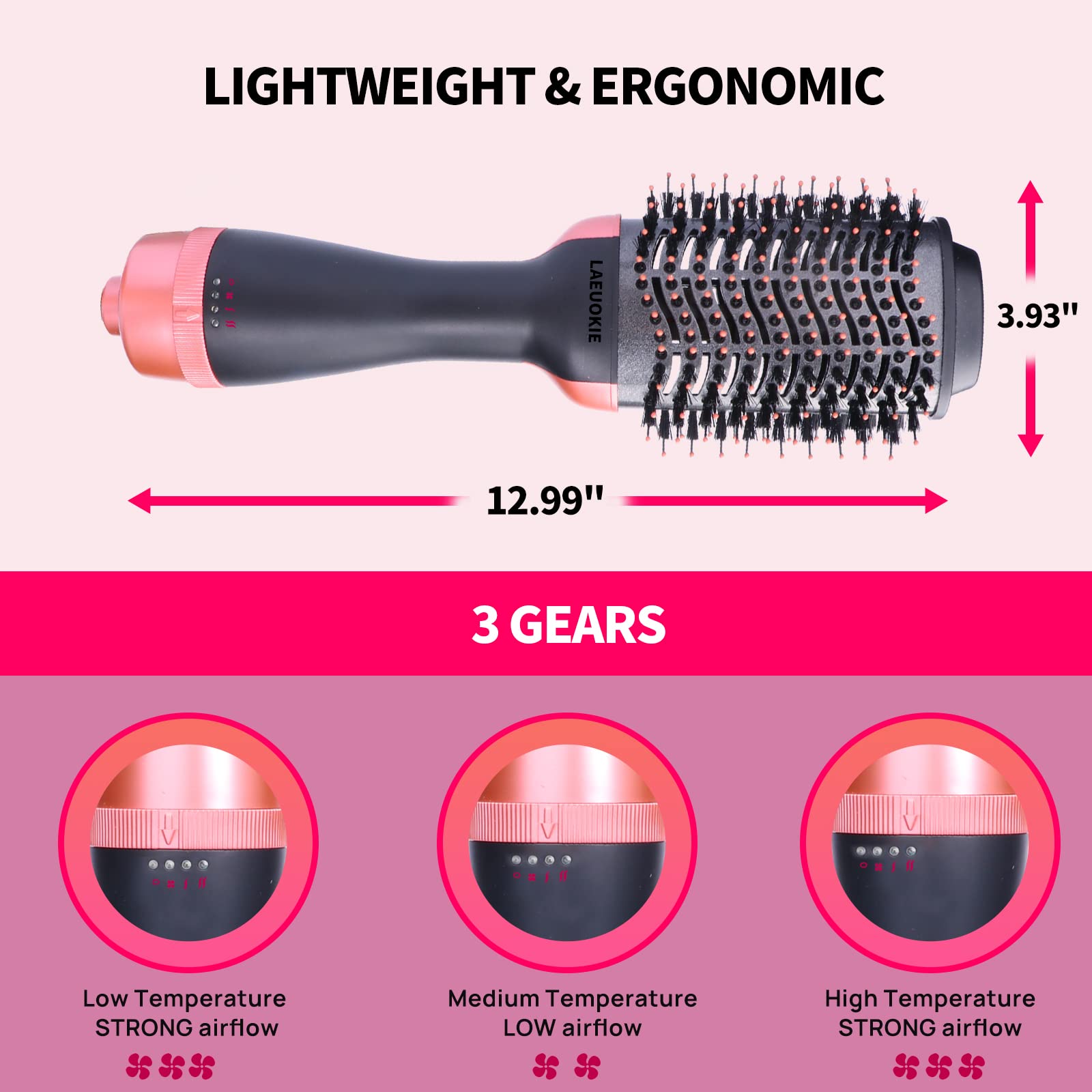 Laeuokie Hair Dryer Brush, 4-in-1 Styling Tool with ALCI Safety Plug, Black, Ceramic and Nylon