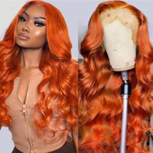 26 inch 13x4 orange ginger lace front wigs pre plucked body wave wig brazilian colored virgin wigs for black women invisible hd lace frontal wigs human hair 180% density