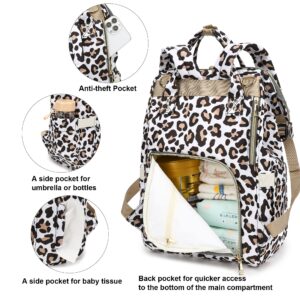 Yusudan Leopard Diaper Bag Backpack for Baby Boys Girls, Waterproof Large Nappy Bags for Mom & Dad