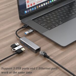 USB to Ethernet Adapter, VIENON USB 3.0 Hub with 1 Gigabit RJ45 Ethernet Port Network USB Network Adapter with USB C Adapter for Laptop