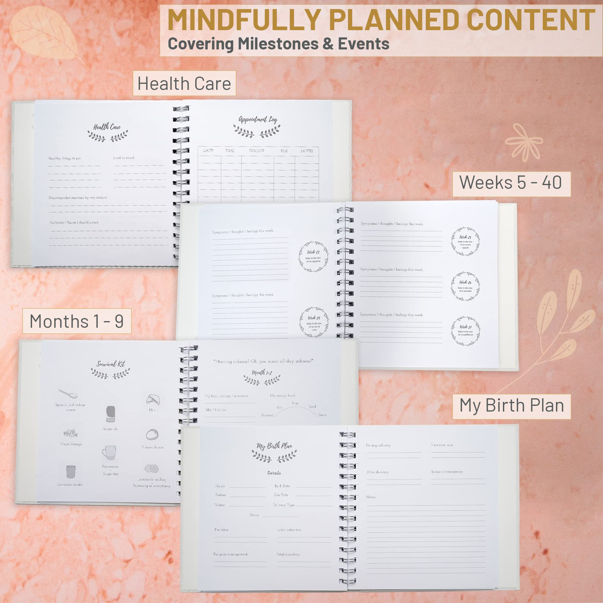 Perks & Joys Pregnancy Journal - 8.1x8.1in Ivory, 120 GSM Paper, 4x6in, 3x3in, 4x4in Photo Spaces, Keepsake Pocket, Sentiments