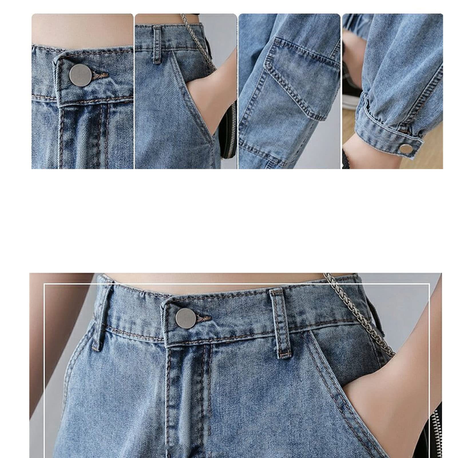 Women's High Waist Cargo Jeans Vintage Multi Pocket Pencil Denim Pants Boyfriend Washed Hip Hop Joggers Jean (Blue,Small)