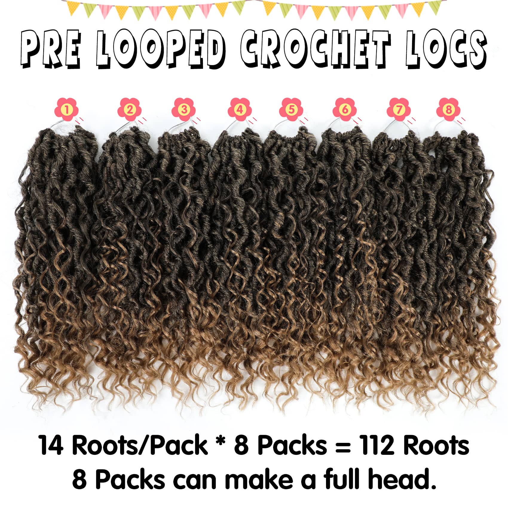 Fulcrum Goddess Locs Crochet Hair 12 Inch, 8 Packs New Faux Locs Crochet Hair for Black Women, Crochet locs with Curly Ends (12Inch (Pack of 8), T27#)