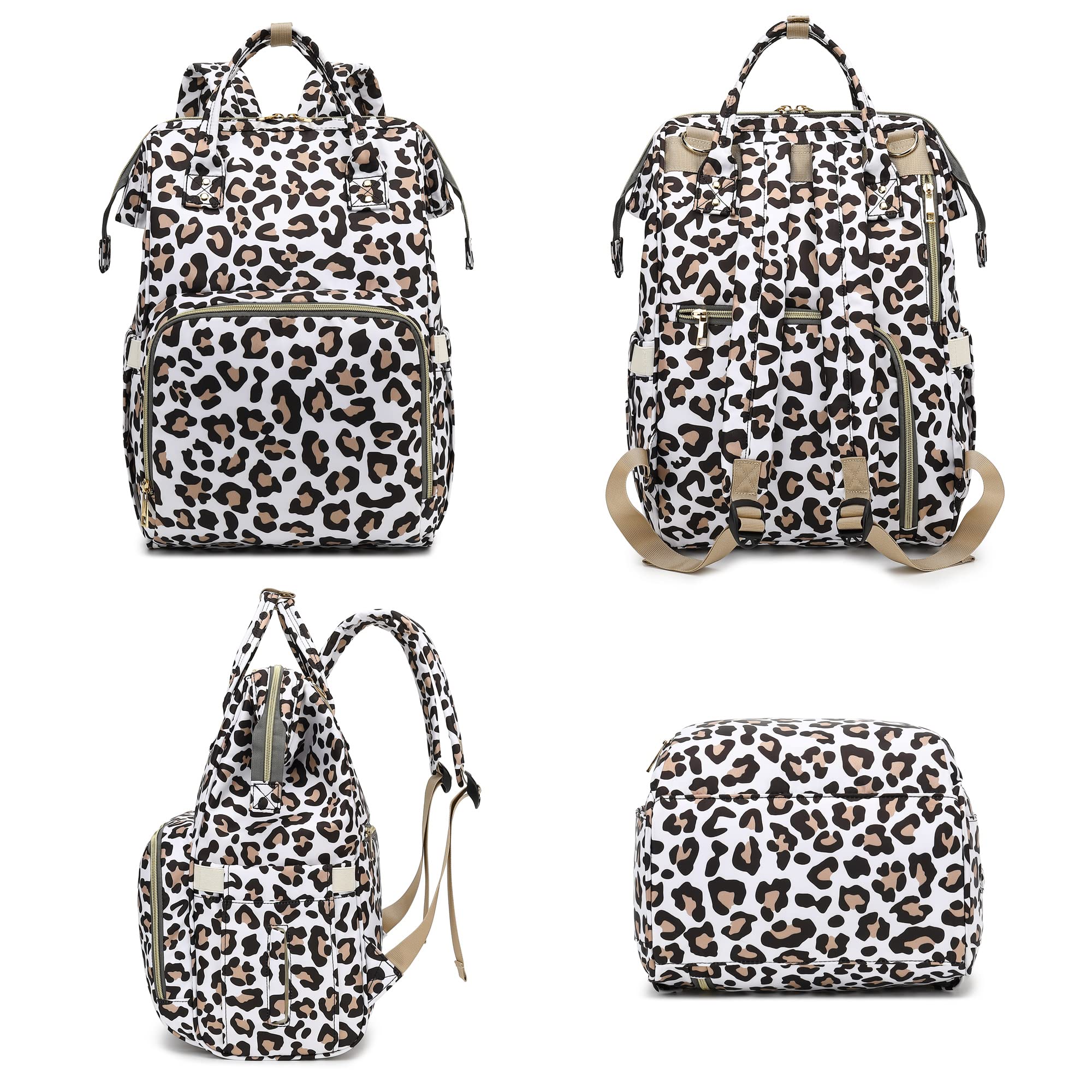 Yusudan Leopard Diaper Bag Backpack for Baby Boys Girls, Waterproof Large Nappy Bags for Mom & Dad