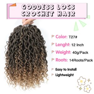 Fulcrum Goddess Locs Crochet Hair 12 Inch, 8 Packs New Faux Locs Crochet Hair for Black Women, Crochet locs with Curly Ends (12Inch (Pack of 8), T27#)