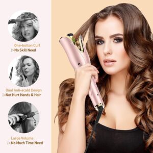 Auto Hair Curler, Automatic Curling Iron Wand with 4 Temperatures & 3 Timers & LCD Display, Curling Iron with 1" Large Rotating Barrel, Dual Voltage Auto Shut-Off Spin Iron for Hair Styling