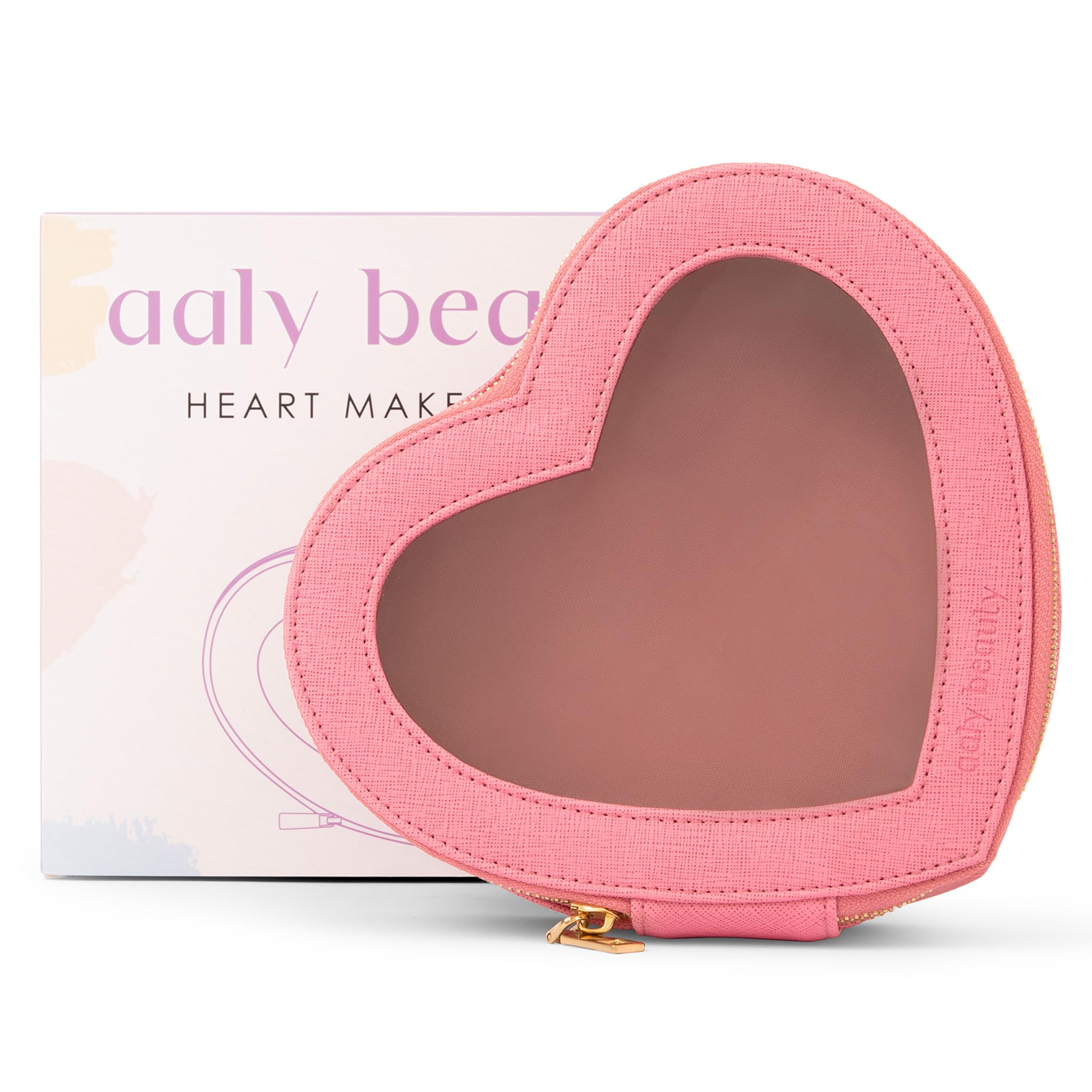 Aaly Beauty Heart Makeup Bag – Pink Heart Shaped Cosmetic Organizer with Clear Cover – Large Capacity for Full Size Makeup – Fits Daily Essential Skincare, Makeup and Brushes