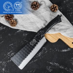 XYJ Authentic Since 1986,Vegetable Chopping Knife,Slice Chef Knives With Carry Bag,Holder,Whetstone,Slaughter Butcher Knife For Kitchen Camping Chopper,Full Tang,High Carbon Steel (8.5 Inch)