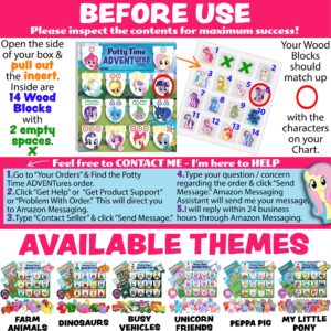 Potty Time Adventures Potty Training Chart by Lil ADVENTS - My Little Pony with 14 Wood Block Toy Prizes - Potty Training Advent Game - Wooden Block Toys, Reward Chart, Activity Board & Stickers