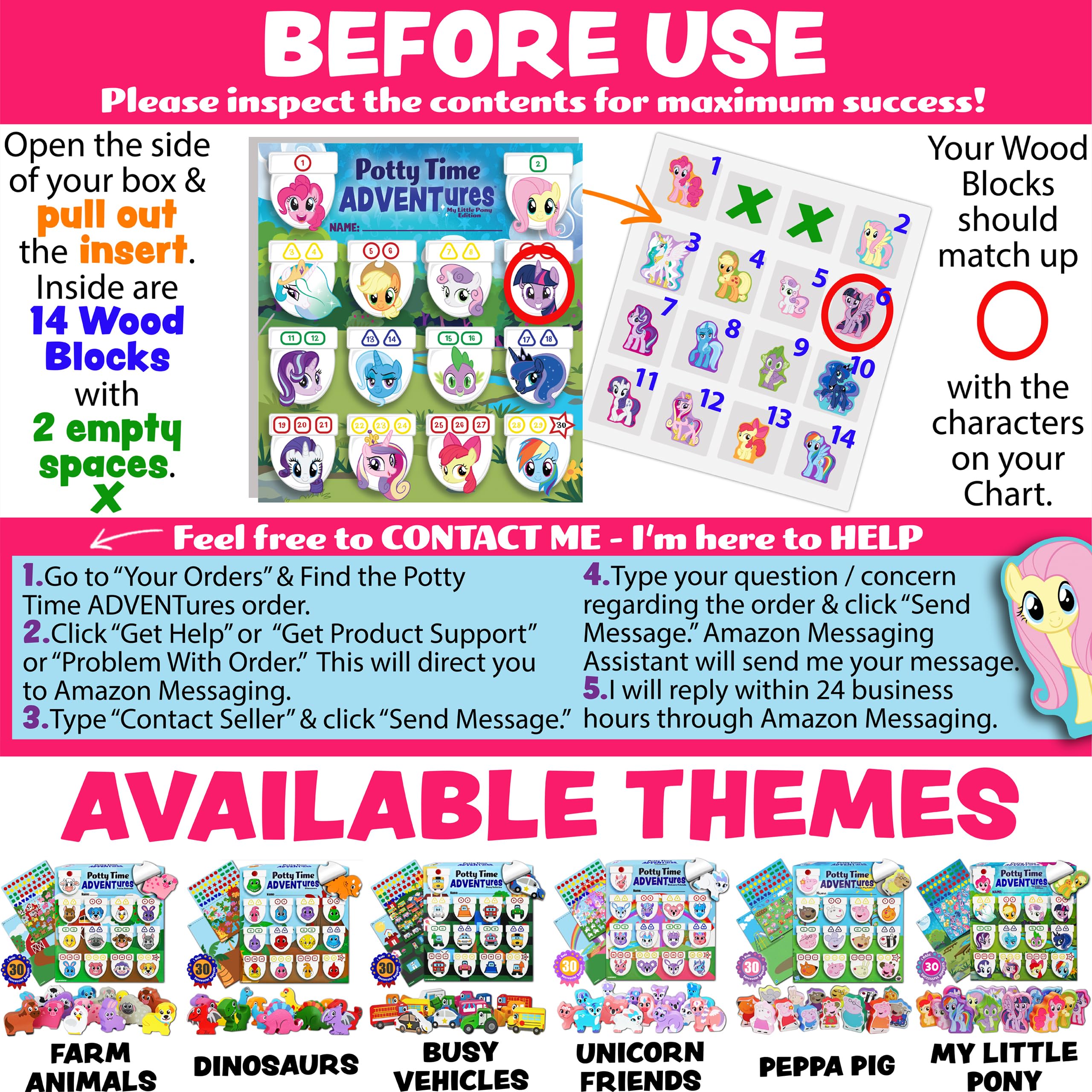 Potty Time Adventures Potty Training Chart by Lil ADVENTS - My Little Pony with 14 Wood Block Toy Prizes - Potty Training Advent Game - Wooden Block Toys, Reward Chart, Activity Board & Stickers