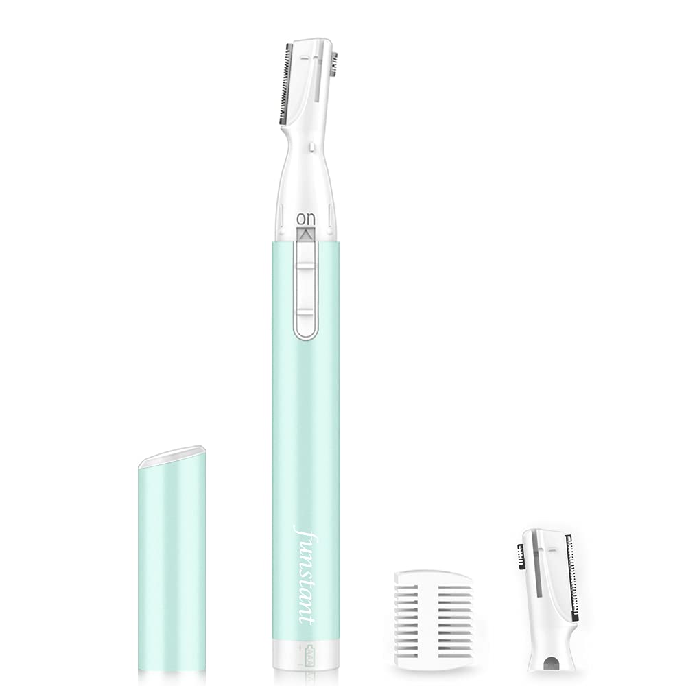 Funstant Eyebrow Trimmer, Precision Facial Hair Trimmer with Comb, Painless Battery Operated Eyebrow Razor for Women No Pulling Sensation for Face Chin Neck, Upper-Lip, Peach-Fuzz