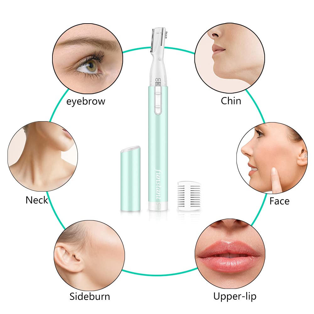 Funstant Eyebrow Trimmer, Precision Facial Hair Trimmer with Comb, Painless Battery Operated Eyebrow Razor for Women No Pulling Sensation for Face Chin Neck, Upper-Lip, Peach-Fuzz