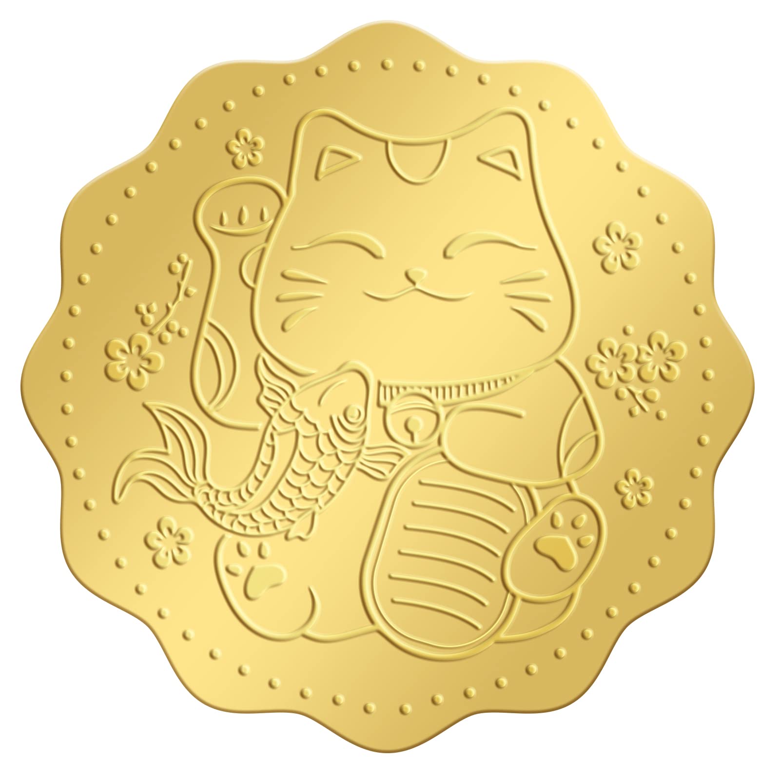 CRASPIRE 2" Gold Foil Sticker Lucky Cat 100pcs Certificate Seals Gold Embossed Round Embossed Foil Seal Stickers for Envelopes Invitation Card Diplomas Awards Graduation Celebration