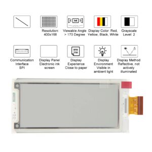 3 Inch e Paper Screen Display Module, SPI Control Interface, 400×168 Resolution, 180° Viewing Angle, No Backlight Required, Electronic Ink Screen for Rpi, Jetson Nano, STM32