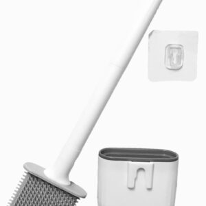 V-SHWAS Toilet Brush and Holder, Silicone Toilet Bowl Brush with Ventilated Holder Cleaning Supplies Toilet Cleaner Brush Bathroom Accessories （White