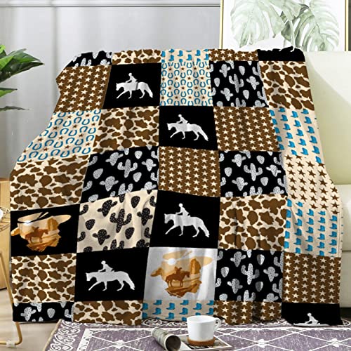 Retro Horse Baby Blanket Wild West Gifts for Boys Girls, Animal Western Decor Plush Soft Lightweight Flannel Fleece Wild West Swaddle Blanket for Newborn Horses Aztec Cow Receiving Blanket Crib