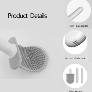 V-SHWAS Toilet Brush and Holder, Silicone Toilet Bowl Brush with Ventilated Holder Cleaning Supplies Toilet Cleaner Brush Bathroom Accessories （White