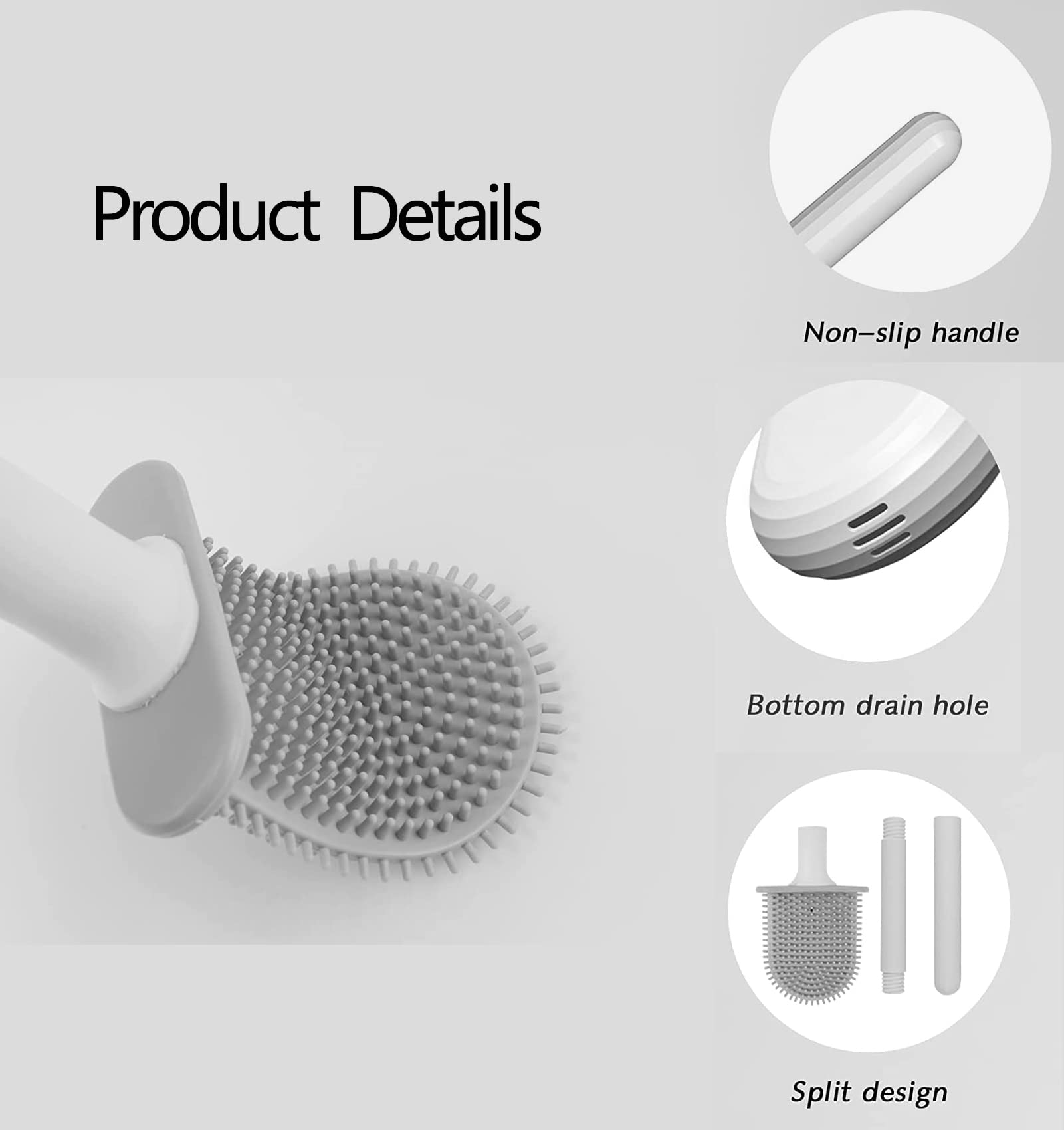 V-SHWAS Toilet Brush and Holder, Silicone Toilet Bowl Brush with Ventilated Holder Cleaning Supplies Toilet Cleaner Brush Bathroom Accessories （White