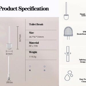 V-SHWAS Toilet Brush and Holder, Silicone Toilet Bowl Brush with Ventilated Holder Cleaning Supplies Toilet Cleaner Brush Bathroom Accessories （White