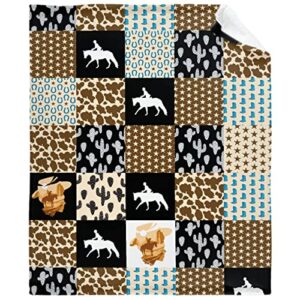 Retro Horse Baby Blanket Wild West Gifts for Boys Girls, Animal Western Decor Plush Soft Lightweight Flannel Fleece Wild West Swaddle Blanket for Newborn Horses Aztec Cow Receiving Blanket Crib