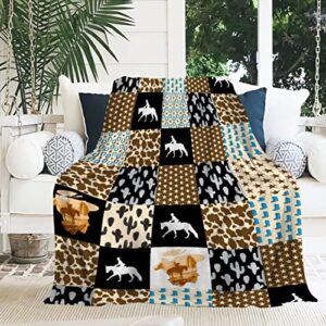 Retro Horse Baby Blanket Wild West Gifts for Boys Girls, Animal Western Decor Plush Soft Lightweight Flannel Fleece Wild West Swaddle Blanket for Newborn Horses Aztec Cow Receiving Blanket Crib