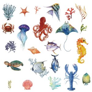 craspire ocean animal wall decals under the sea window stickers waterproof removable vinyl wall art for classroom nursery bedroom living room decorations