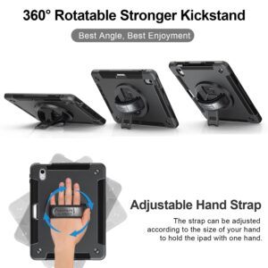 Case for iPad 10th Generation 2022:Miesherk Stock Military Grade Shockproof Rugged Case for iPad 10th Gen 10.9'' W/Screen Protector，Rotate Stand，Handle，Shoulder Strap，Pen Holder （Black）