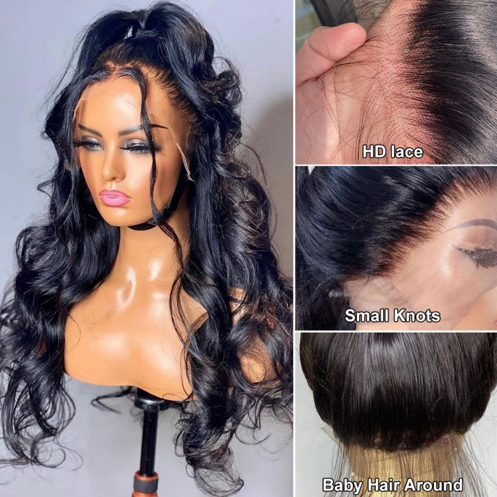 Body Wave Lace Front Wigs Human Hair Pre Plucked 13X4 HD Transparent Frontal Wigs Human Hair Glueless Wigs Human Hair Lace Front Wigs for Black Women with Baby Hair 26inch 180 Density