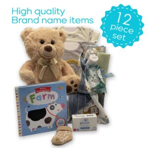 Baby Boy Gift Basket Set Great for Newborn Essentials, New Baby Gift Basket Kit, Baby Shower Gifts, Welcome Home Bundle for Boys, Gender Reveal, Congratulations to New Mom, New Baby Registry Box, More