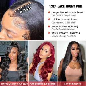 Body Wave Lace Front Wigs Human Hair Pre Plucked 13X4 HD Transparent Frontal Wigs Human Hair Glueless Wigs Human Hair Lace Front Wigs for Black Women with Baby Hair 26inch 180 Density