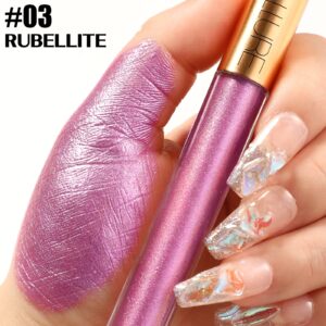 FOCALLURE Metallic Chameleon Liquid Lipstick, Glitter Lip Gloss, Shimmery Finish, Nonstick Cup Lip Makeup for Costume, Cosplay, Rave Festival, 03 RUBELLITE