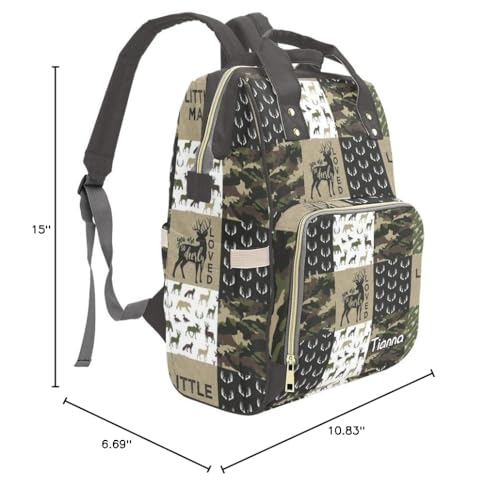 XOZOTY Antler Man Woodland Camo Diaper Bags with Name Waterproof Mummy Backpack Nappy Nursing Baby Bags Gifts Tote Bag for Women