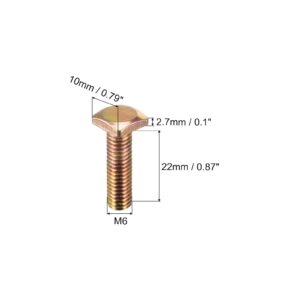 uxcell Square Head Bolt, 10pcs M6x22mm Fully Thread Carbon Steel Grade 4.8 Square Machine Screws, Gold Tone