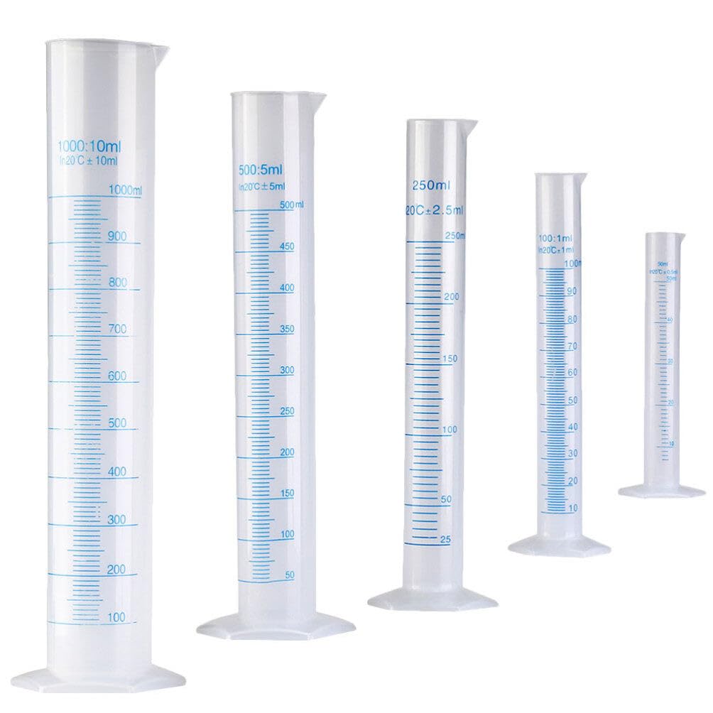 FOMIYES Measuring Cups Plastic 5pcs Plastic Measuring Cylinder Set-50ml/100ml/250ml/500ml/1000ml Graduated Cylinder Safety Cylinder for Laboratory Liquid Measuring Cups