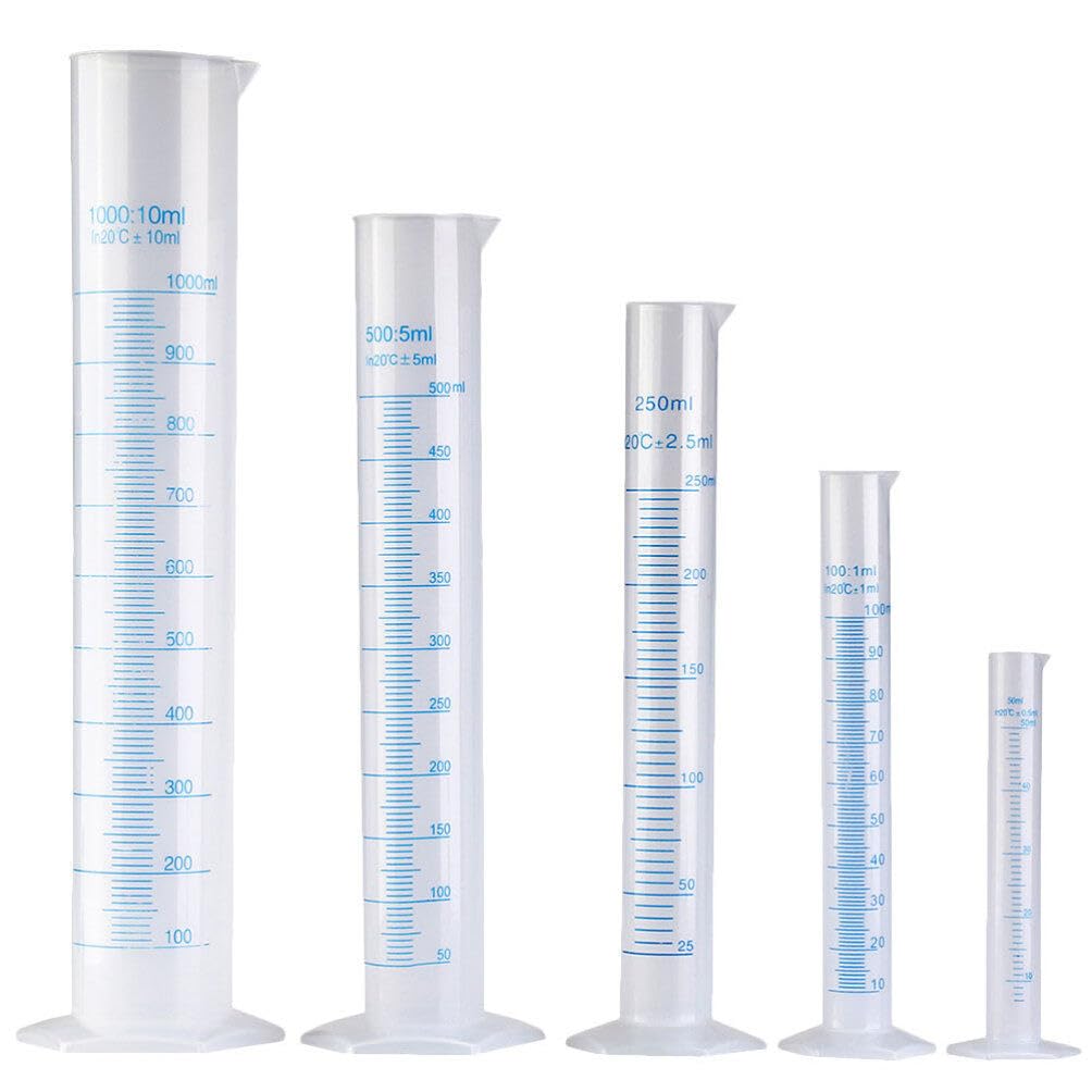 FOMIYES Measuring Cups Plastic 5pcs Plastic Measuring Cylinder Set-50ml/100ml/250ml/500ml/1000ml Graduated Cylinder Safety Cylinder for Laboratory Liquid Measuring Cups