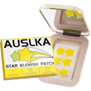 auslka star blemish patch - hydrocolloid spot dots with mirror 60 count - blemishes patch - zit stickers - cute star shape - green & yellow - vegan and cruelty-free skincare