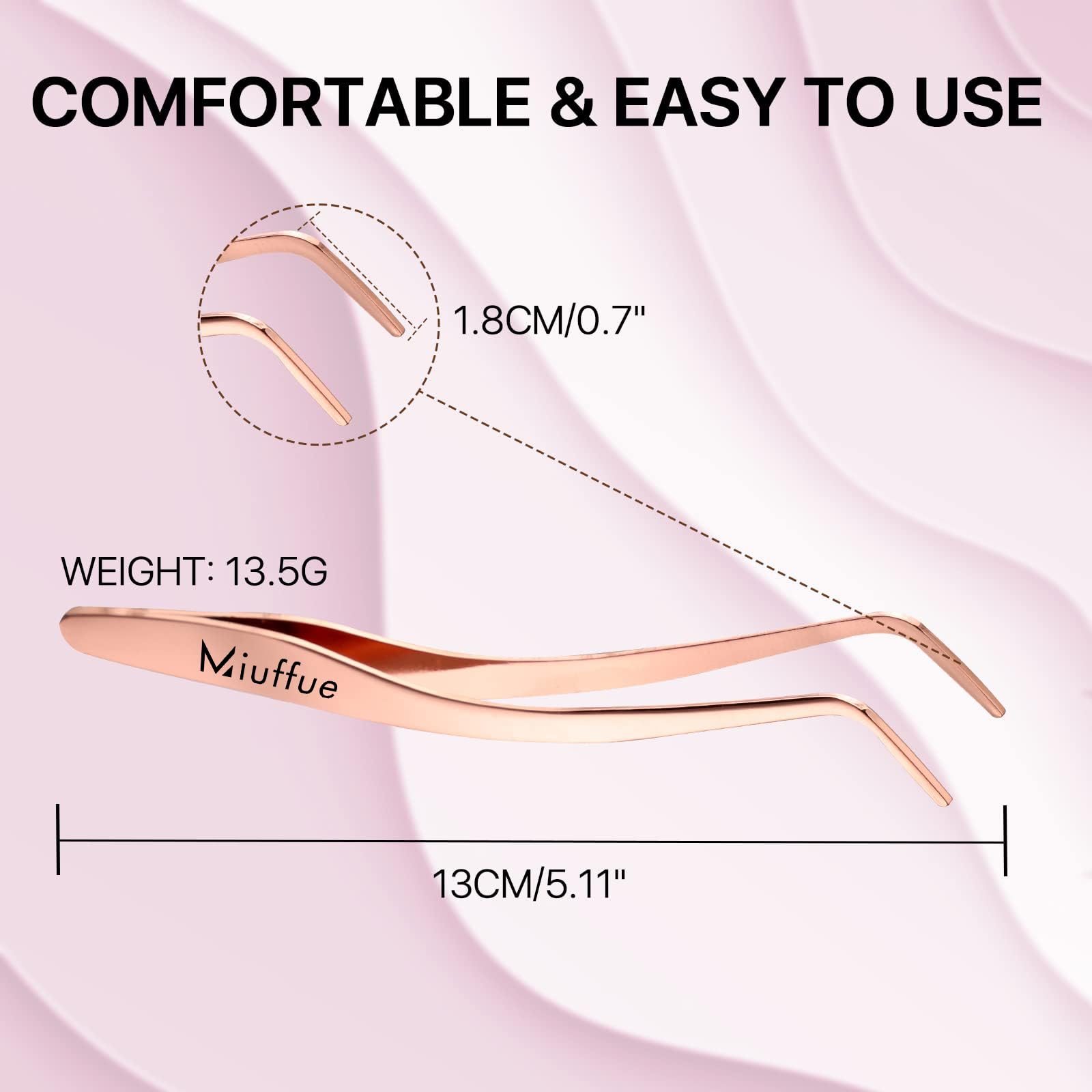 Miuffue False Eyelash Applicator DIY Lash Applicator Tool Stainless Steel Curved Eyelash Tweezers for Strip Lashes, Rose Gold