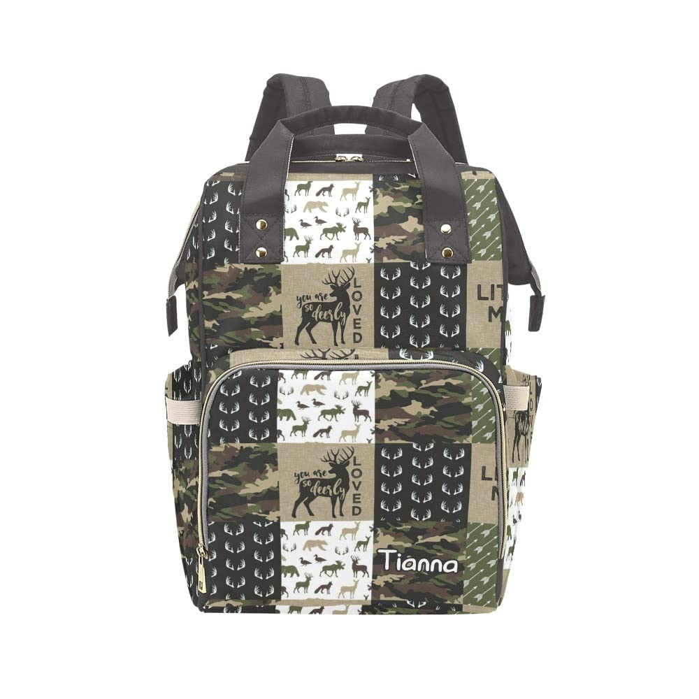 XOZOTY Antler Man Woodland Camo Diaper Bags with Name Waterproof Mummy Backpack Nappy Nursing Baby Bags Gifts Tote Bag for Women