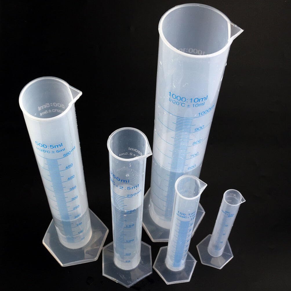 FOMIYES Measuring Cups Plastic 5pcs Plastic Measuring Cylinder Set-50ml/100ml/250ml/500ml/1000ml Graduated Cylinder Safety Cylinder for Laboratory Liquid Measuring Cups