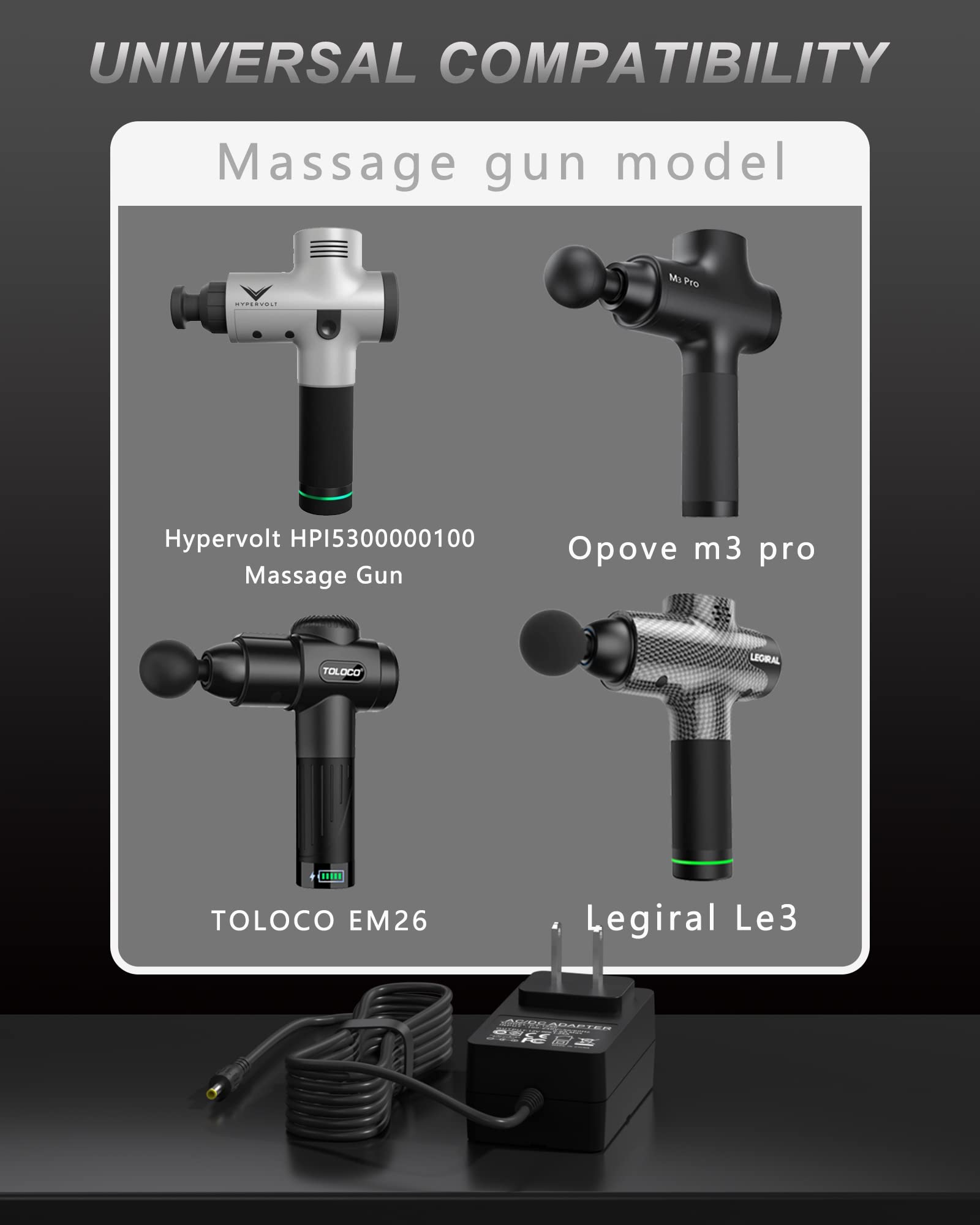 VHBW Massage Gun Charger Replacement for DC 24V or 25.2V Brushless Motor Massage Gun Charging Cord for Hypervolt Taotronics Opove Toloco Legiral Bobbito Phoenix CHIROGUN Cholas Aldom Battery Charger