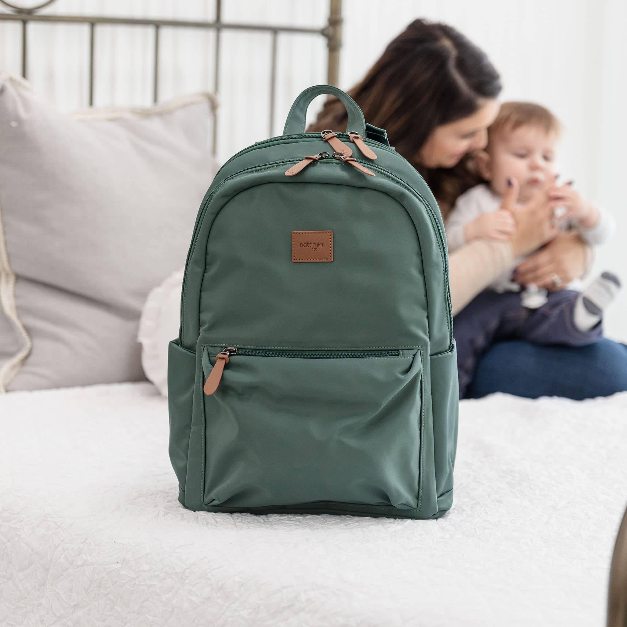 Natemia Diaper Backpack - Water-Resistant Baby Diaper Bag with Pockets, Stroller Straps, and Portable Changing Pad Included