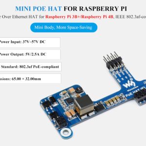 PoE HAT for Raspberry Pi 4B/Raspberry Pi 3B+, Power Over Ethernet (PoE) Support 802.3af PoE Network Standard, Compatible with Raspberry Pi Official Case, Support Connecting Cooling Fan