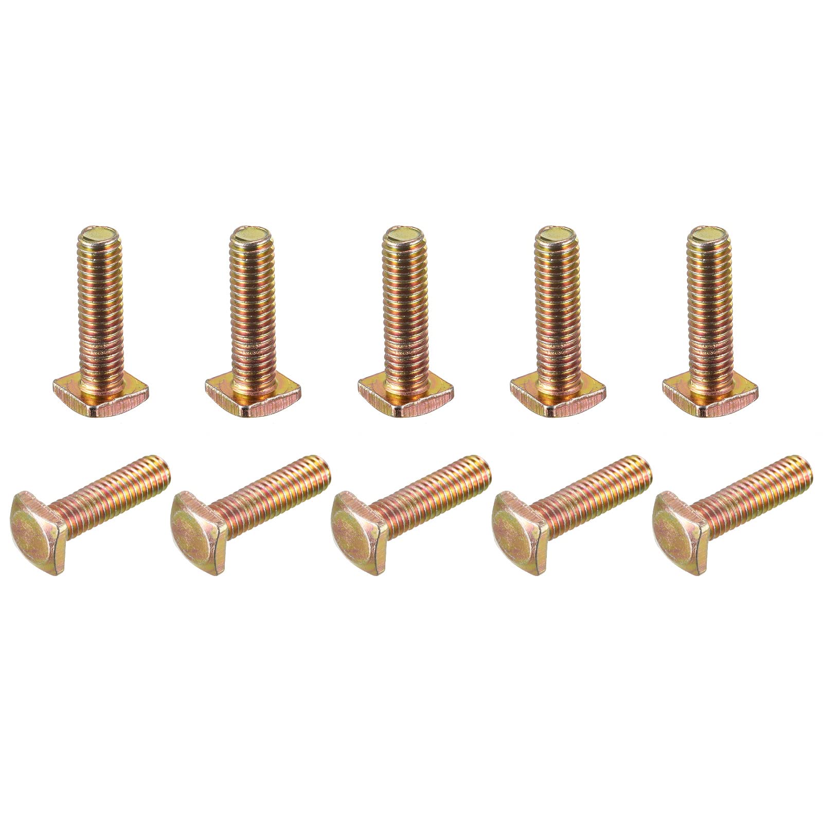 uxcell Square Head Bolt, 10pcs M6x22mm Fully Thread Carbon Steel Grade 4.8 Square Machine Screws, Gold Tone