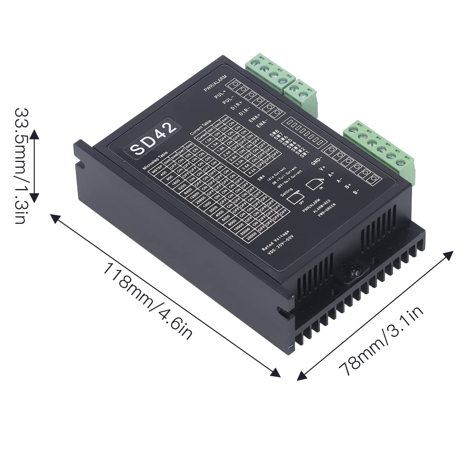 Stepper Motor Driver, 2 Phase Digital Electronic Aluminum Alloy Controller Easy to Install DC20~50V 1.0~4.2A Micro Step Resolutions SD42