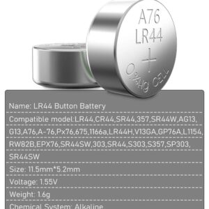 POWEROWL LR44 Batteries 24 Count, High Capacity AG13 357 303 SR44 L1154F A76 Premium Alkaline Battery 1.5V Button Coin Cell Batteries