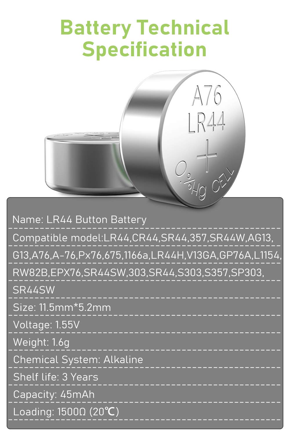 POWEROWL LR44 Batteries 24 Count, High Capacity AG13 357 303 SR44 L1154F A76 Premium Alkaline Battery 1.5V Button Coin Cell Batteries