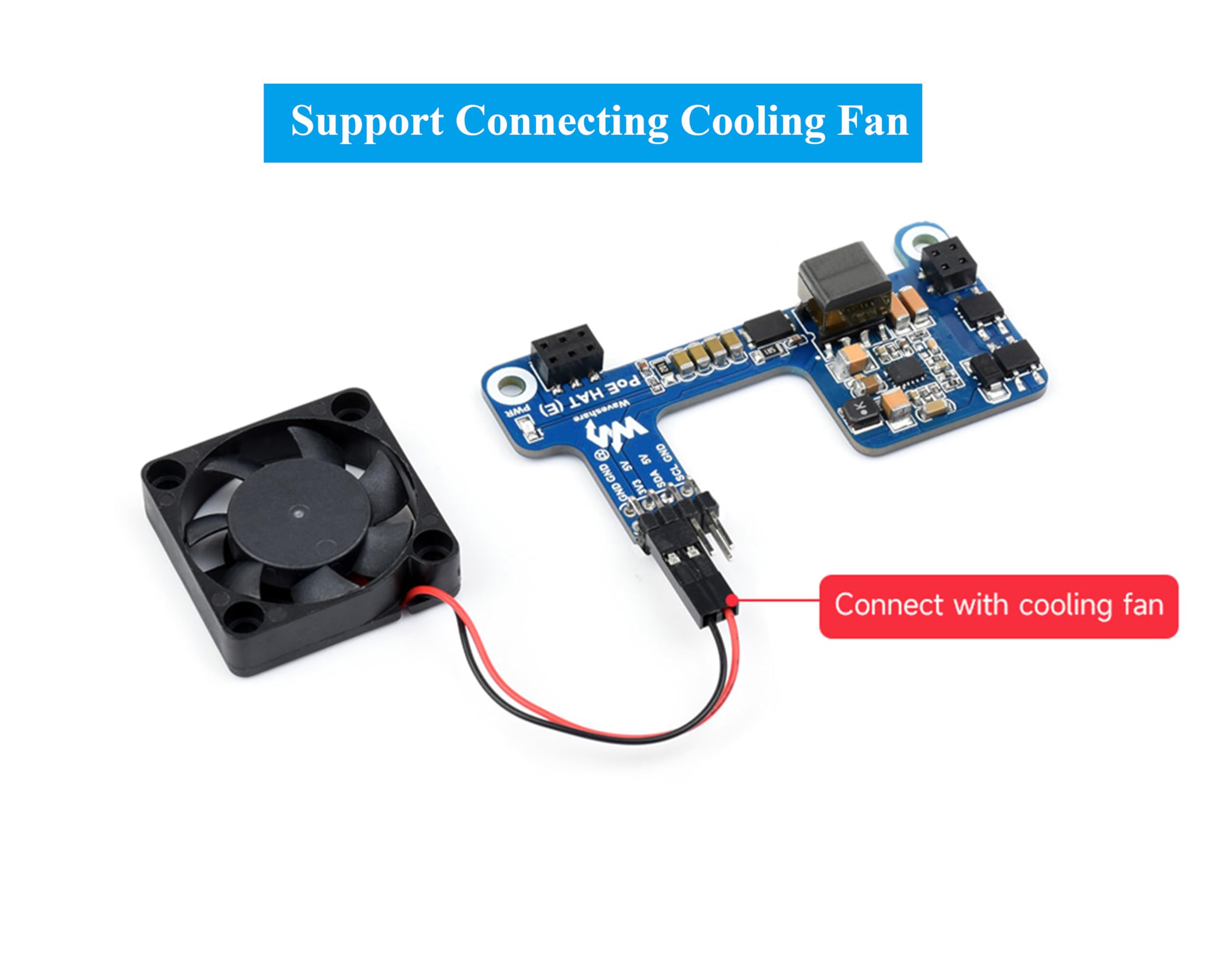 PoE HAT for Raspberry Pi 4B/Raspberry Pi 3B+, Power Over Ethernet (PoE) Support 802.3af PoE Network Standard, Compatible with Raspberry Pi Official Case, Support Connecting Cooling Fan