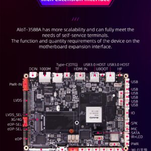 youyeetoo AIOT-3588A Intelligent self-Service Terminal Motherboard, Equipped with Rockchip RK3588 Octa-core, 6 Tops NPU, Android 12.0 (4+32G)